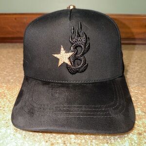 El Barbas "B-STAR" Black Velvet Bling Trucker Hat Ball Cap NWOT